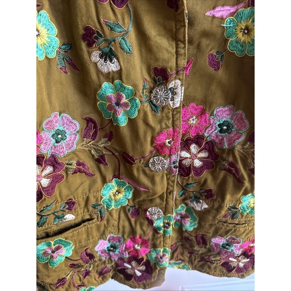 Johnny Was Women's M Embroidered Floral Blazer Jacket Olive Cotton - Picture 3 of 10